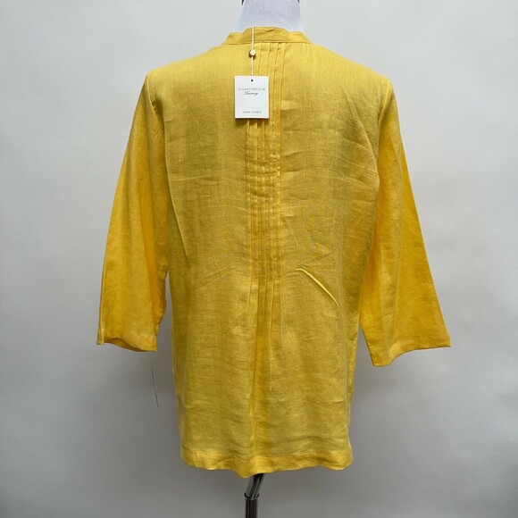 Charter Club Luxury Women's Top Size Medium Yellow 100% Linen Pleated NWT - Picture 4 of 9